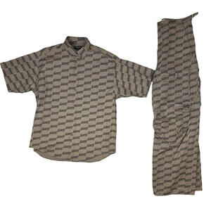 Balenciaga BB Monogram Printed Button-Up Shirt & Cargo Pant Set Brown Size 37 XS